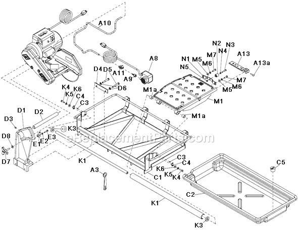 Page A Diagram and Parts List for  MK Diamond Tile Saw